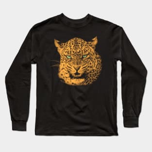 Scary Snarling Leopard with Green Eyes Long Sleeve T-Shirt